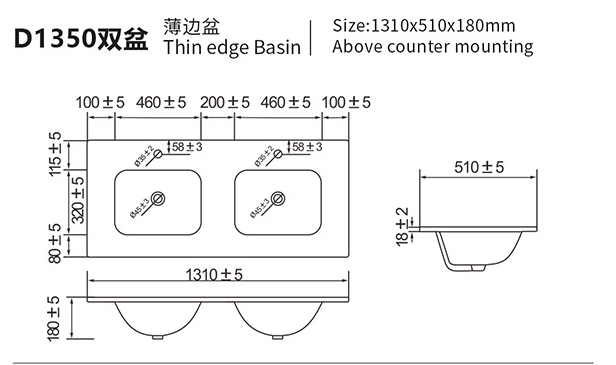 Original D1350 Double dimensional drawing