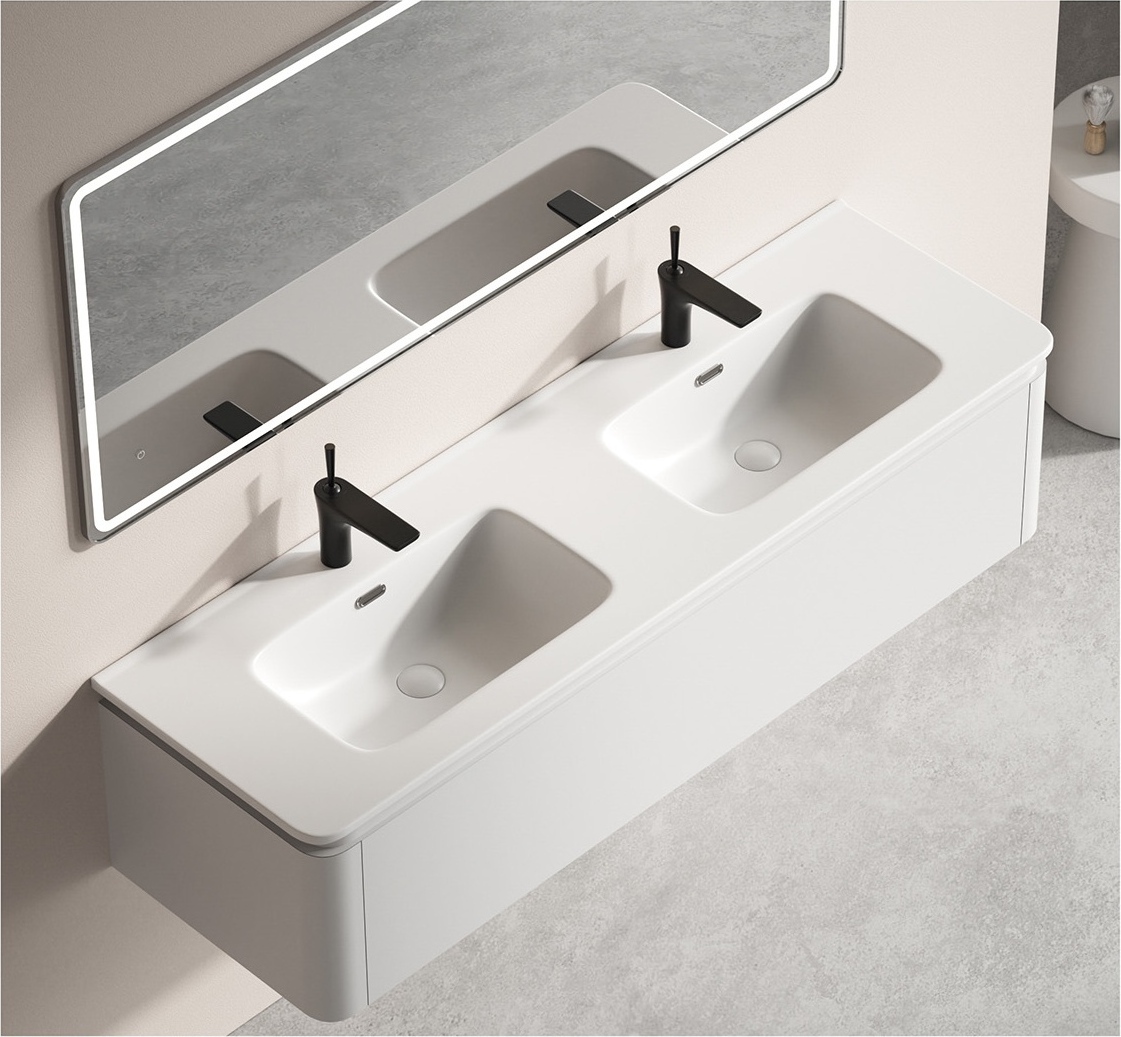 Ceramic integrated double basin vanity installation