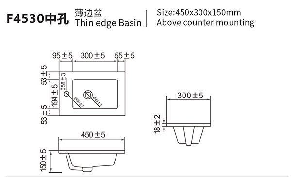 Original F4530 Centre Tap Hole dimensional drawing