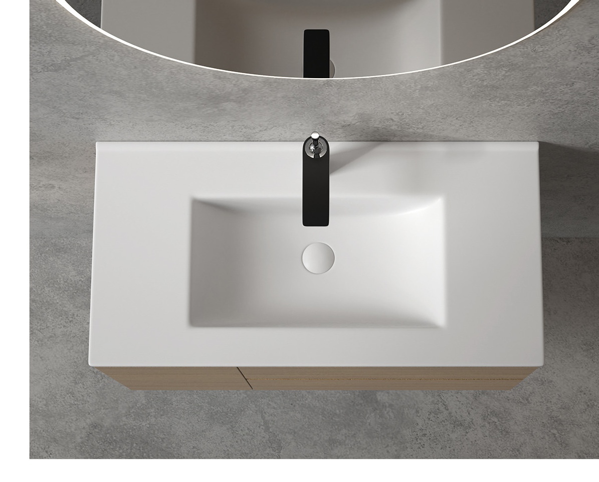 Single ceramic vanity top for cabinet sizing
